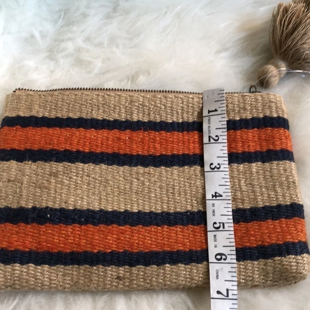 J Jill jute tassel striped wristlet bag